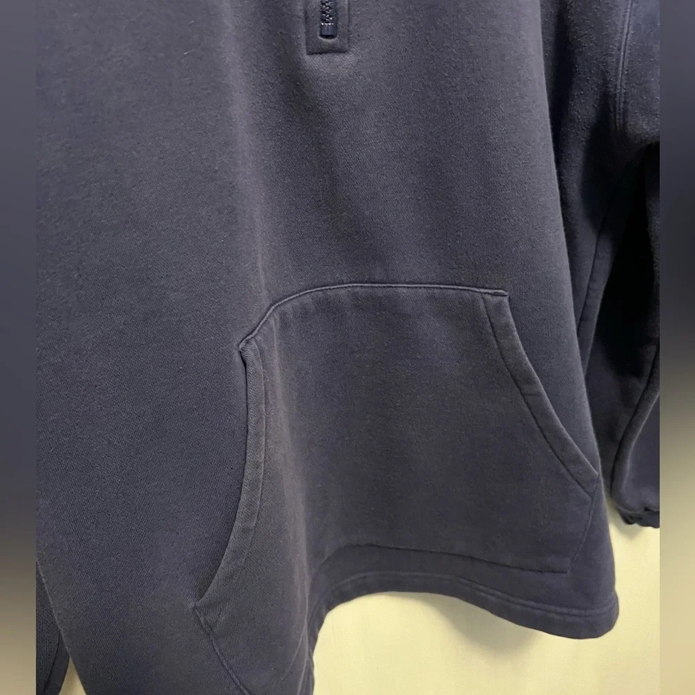 COPY - Vintage Navy Adidas 1/4 zip Hoodie with lime green logo. Split hem. Sz XL